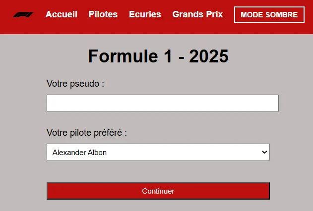 Site web - Saison F1 2025